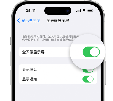 广宗苹果15预约维修分享iPhone15如何设置全天候显示屏幕可见 
